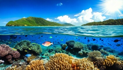 Fototapeta premium clear lagoon with tropical fish and coral 