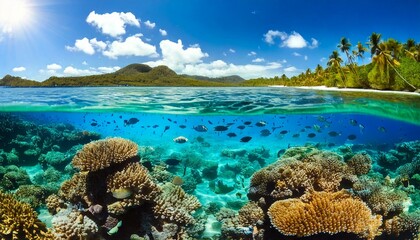 Fototapeta premium clear lagoon with tropical fish and coral 