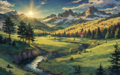 sunset in the mountains