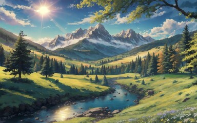 The Touch of Nature, mountain landscape with lake