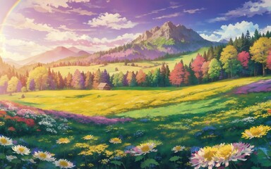 mountain landscape with yellow flowers