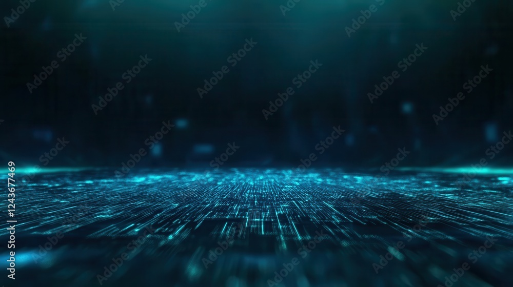 Poster abstract blue digital background with glowing particles
