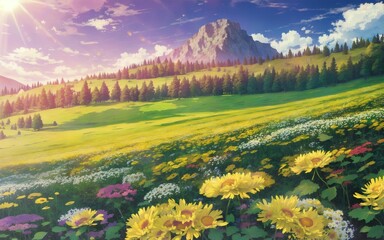 summer landscape with flowers