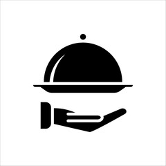 Food platter icon. Restaurant sign. Food platter symbol pictogram. Waiter symbol isolated on white background.
