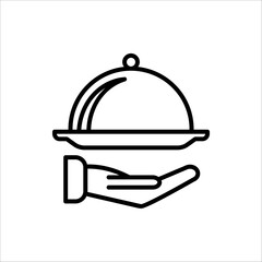 Obraz premium Food platter icon. Restaurant sign. Food platter symbol pictogram. Waiter symbol isolated on white background. 