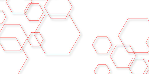 Abstract white background with red hexagons seamless pattern and geometric in vector design. Futuristic blue neon honeycombs. Modern technology design .Minimal style website banner, decoration .