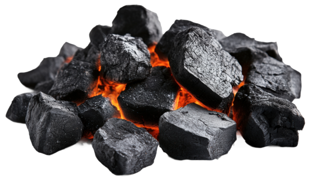 Burning charcoal pile studio food isolated on transparent background