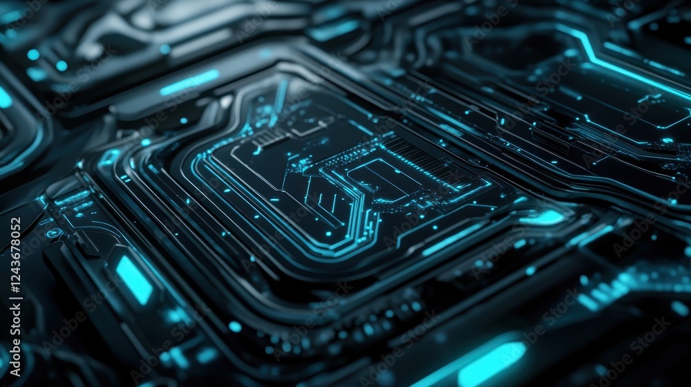 Poster abstract blue glowing circuit board technology background