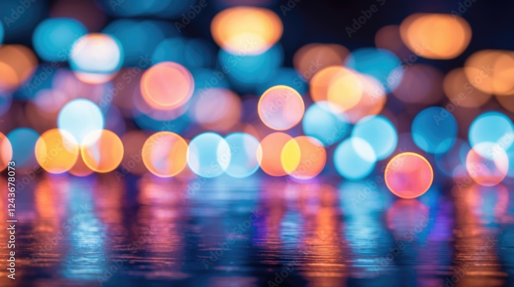 Poster colorful abstract bokeh background with vibrant blue and orange lights creating a soft out of focus 