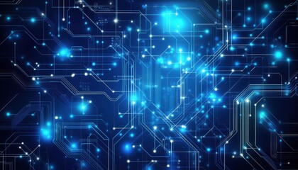 Abstract Blue Glowing Circuit Background