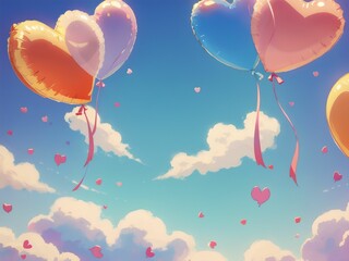 heart shaped balloons in the sky
