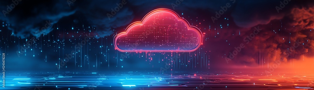 Poster a cloud symbol over a stylized chip, representing secure cloud computing, encryption, and data safet
