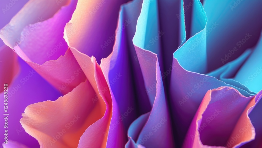 Poster colorful abstract shapes of crumpled paper edges creating a vibrant background with gradients of blu