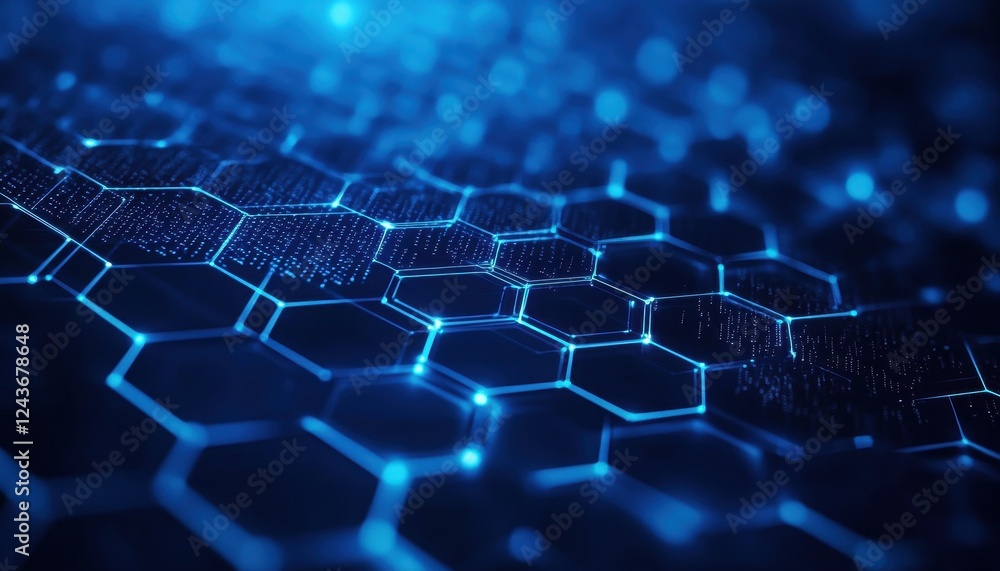 Aufkleber Abstract Blue Hexagon Network Digital Technology Background