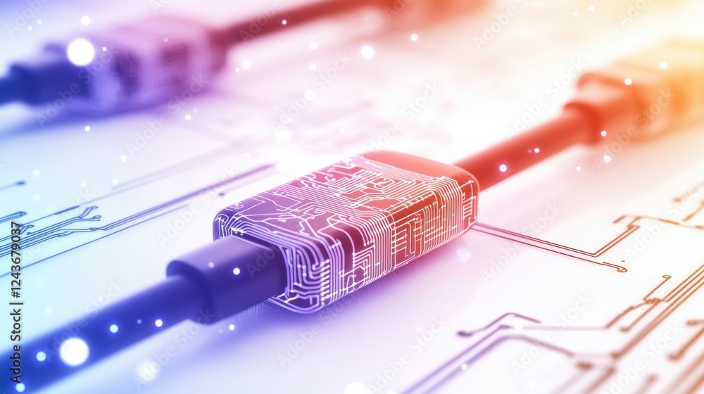 Poster high-resolution image of intricate electronic connectors on a circuit board, showcasing technology i