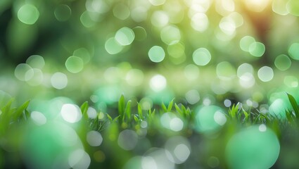 Obraz premium Soft Green Bokeh Background with Gentle Light and Blurred Grass for Nature Inspired Designs or Spring Themes