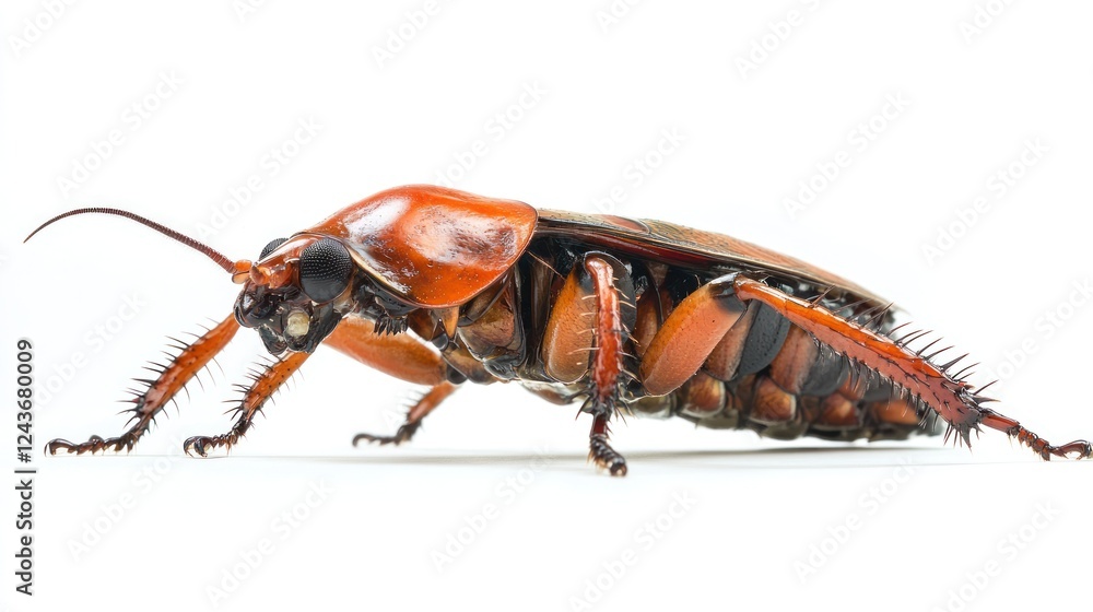 Poster a close-up image of a cockroach showcasing its detailed body structure.