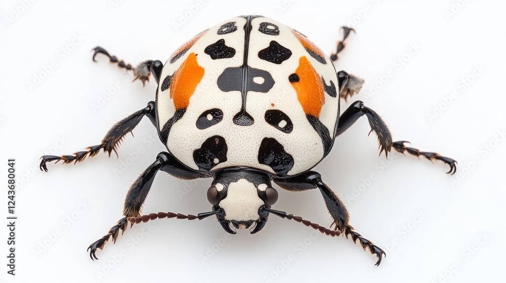 Poster a close-up image of a colorful beetle showcasing its unique patterns and features.
