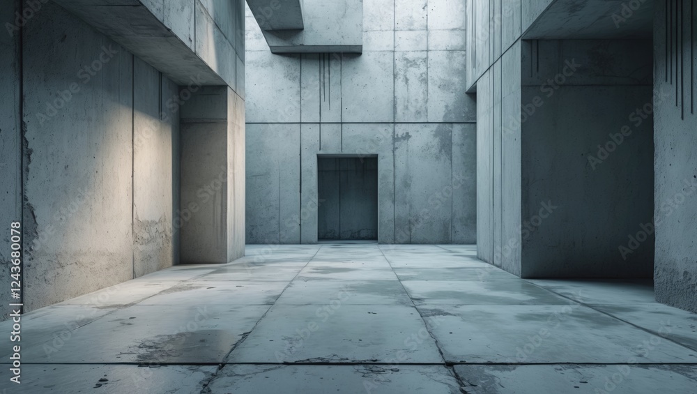 Poster concrete interior space with abstract grunge texture highlighting soft shadows and illumination crea