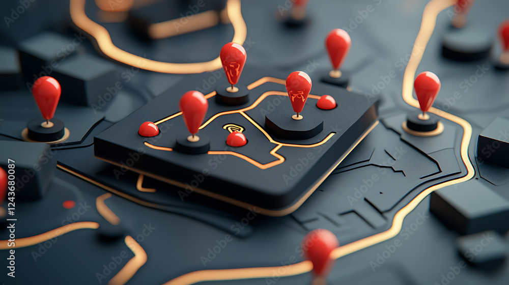 Poster exploring interactive map features digital environment 3d visualization urban planning close-up view