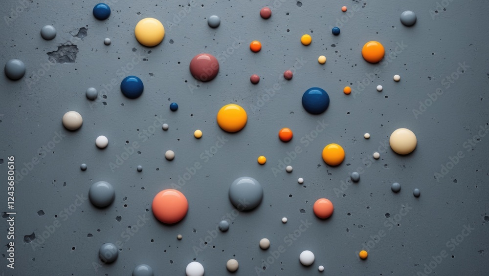 Aufkleber colorful paint spots on a textured gray surface creating an abstract design ideal for artistic backg
