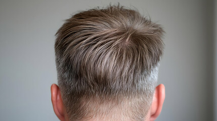 Man's short hairstyle, rear view, studio shot