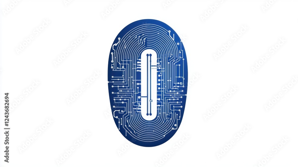 Poster a futuristic blue circuit board design shaped like the number zero, symbolizing innovation and digit