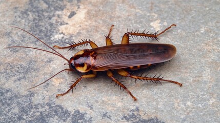 A close-up of a cockroach on a textured surface.