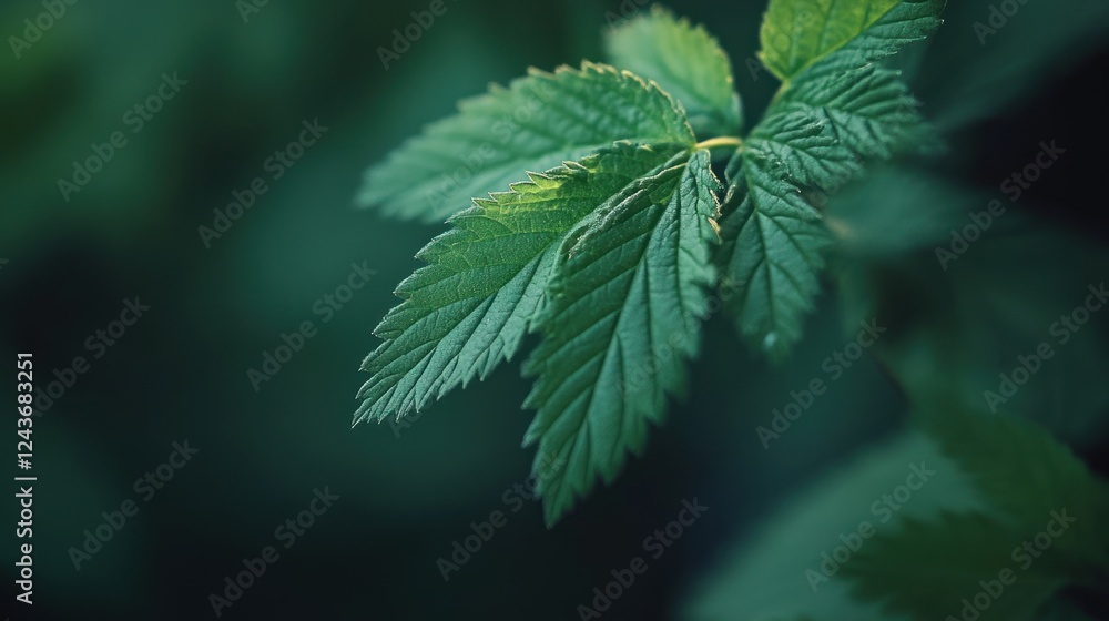 Poster a close-up of a green leaf showcasing its intricate details and vibrant color.