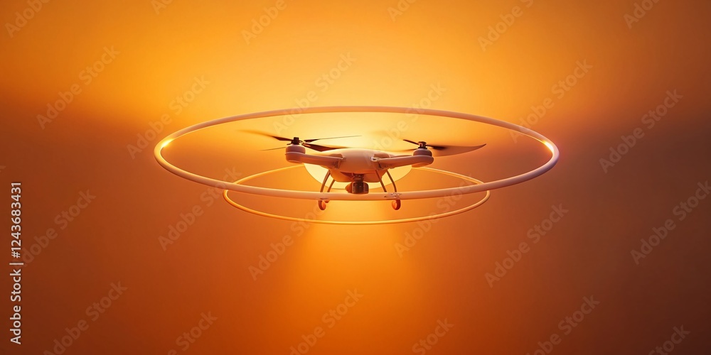 Poster warm orange gradient background with circular translucent object - drone aerial shot