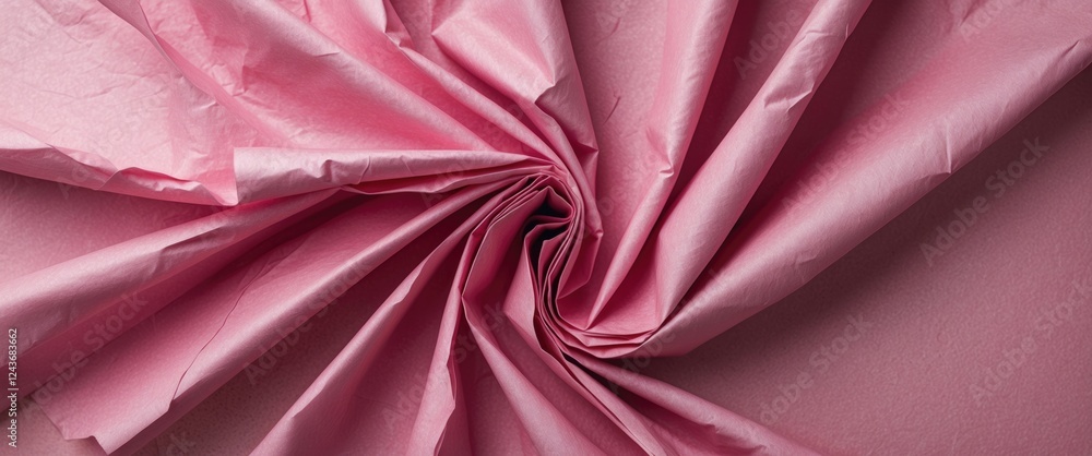 Poster textured pink paper background with intricate folds and creases showcasing a soft and elegant abstra