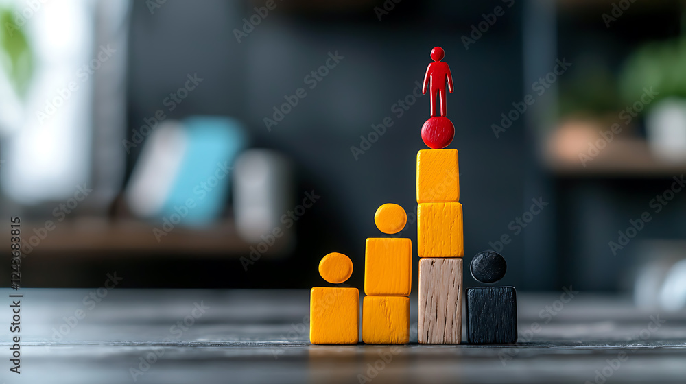 Poster building success teamwork and growth through stackable blocks office environment creative concept fo