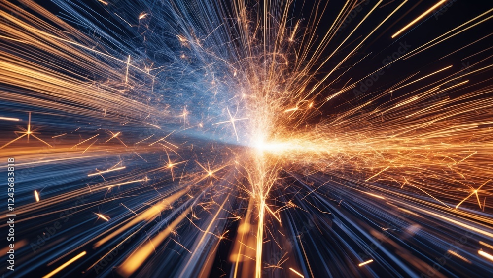 Poster Dynamic abstract sparks creating a vibrant motion texture with illuminated trails conveying energy and movement in a captivating visual display.