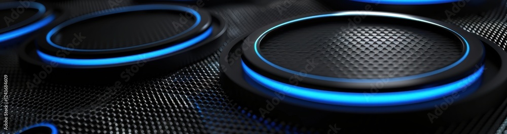 Aufkleber abstract dark blue and black glowing circles on a hexagon pattern background