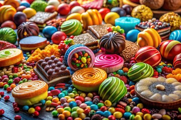 Fototapeta premium Whimsical Dessert Landscape: A Culinary Chaos of Sweet Treats