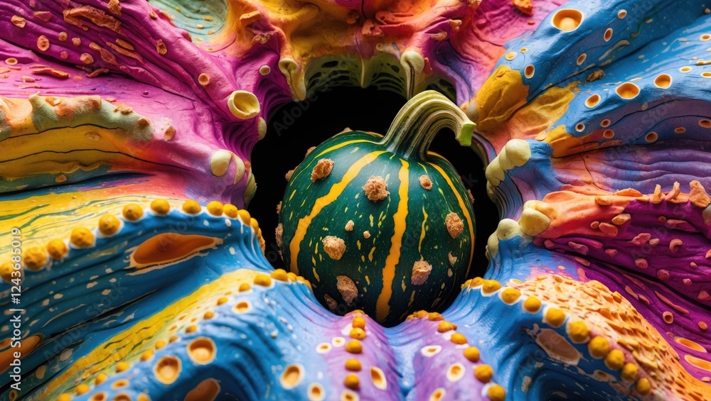 Poster colorful abstract gourd patterns and textures creating a vibrant and mesmerizing visual portal effec
