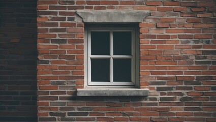 Fototapeta premium Minimalistic window in a brick wall showcasing architectural simplicity and texture in a corner of a house reflecting contemporary design.