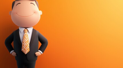 Cute animated business figure with bold patterned tie studio setting character illustration vibrant background playful concept