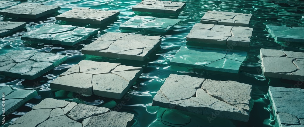 Poster stone tiles underwater with clear water reflection and copy space for text in a peaceful abstract ba