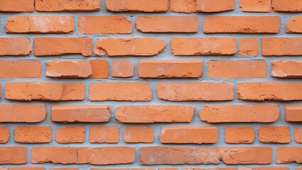 Obraz premium Textured close-up of a warm light-orange brick wall showcasing irregular shapes and varying sizes for architectural or design backgrounds.