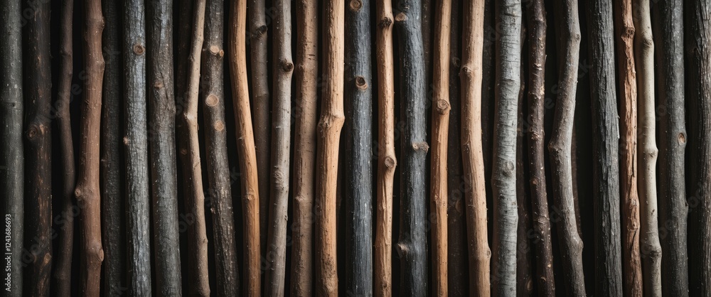 Poster vertical arrangement of natural sticks creating a textured pattern ideal for backgrounds and rustic 