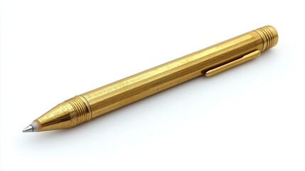 A Gold Brass Pen Resting on White Background