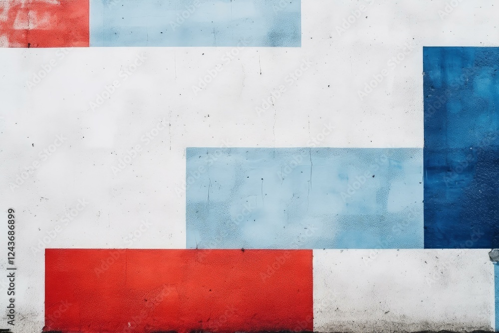 Poster colorful rectangles creating a geometric pattern on a textured concrete wall, adding a touch of mode