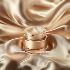 Luxury Skincare Cream Jar on Silk Fabric