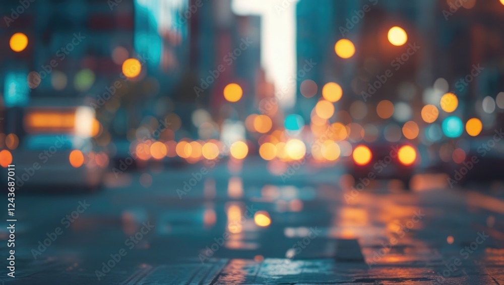 Aufkleber defocused urban bokeh lights and traffic in a vintage style city scene creating an abstract texture 