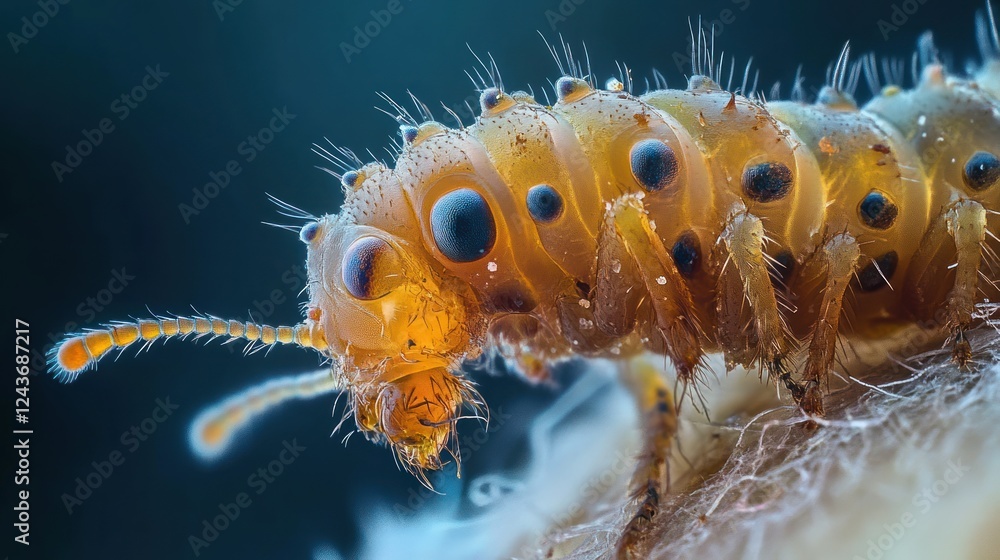 Poster a close-up of a translucent insect, showcasing its detailed features and textures.