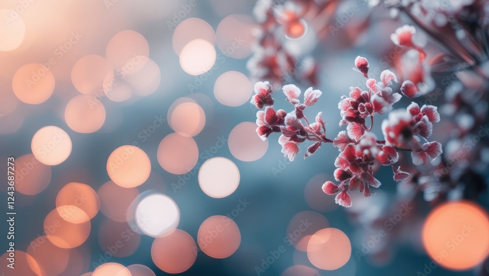 Poster delicate floral arrangement with soft bokeh background and gentle light creating a serene and enchan