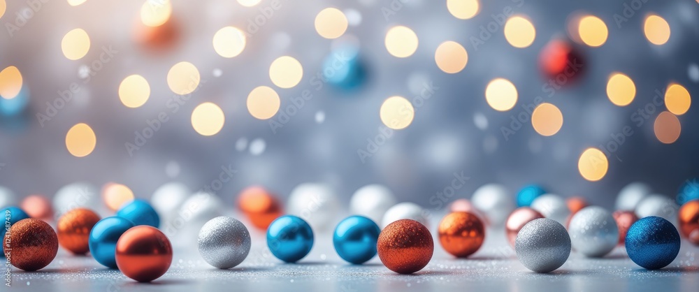 Poster festive blurred background with colorful ornaments and soft bokeh lights ideal for greeting card tem