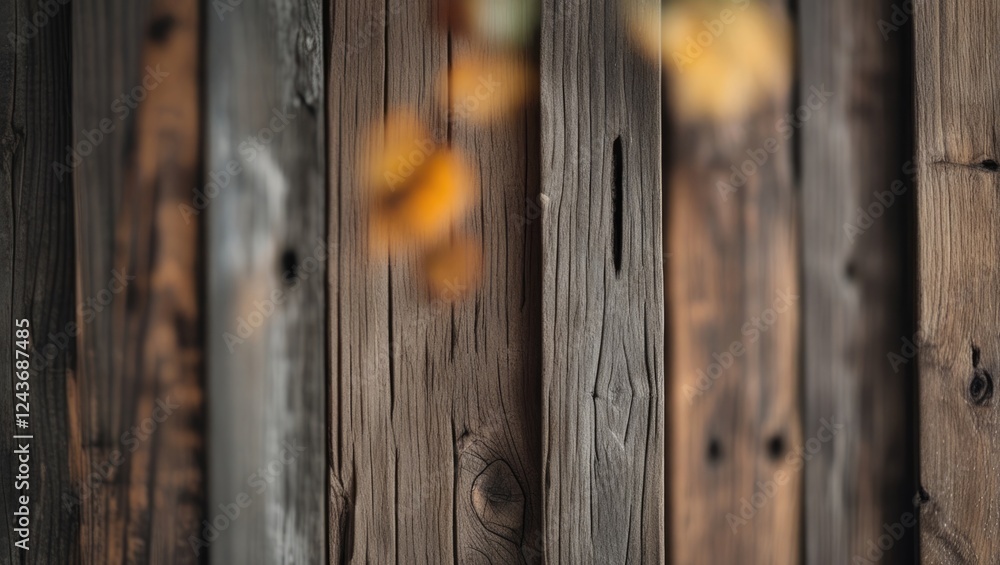 Poster abstract blurred wood texture background with autumn leaves creating a serene and rustic atmosphere 