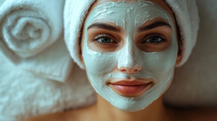 Fototapeta premium Woman Relaxing with Facial Mask in Spa, Embracing Serenity and Self-Care